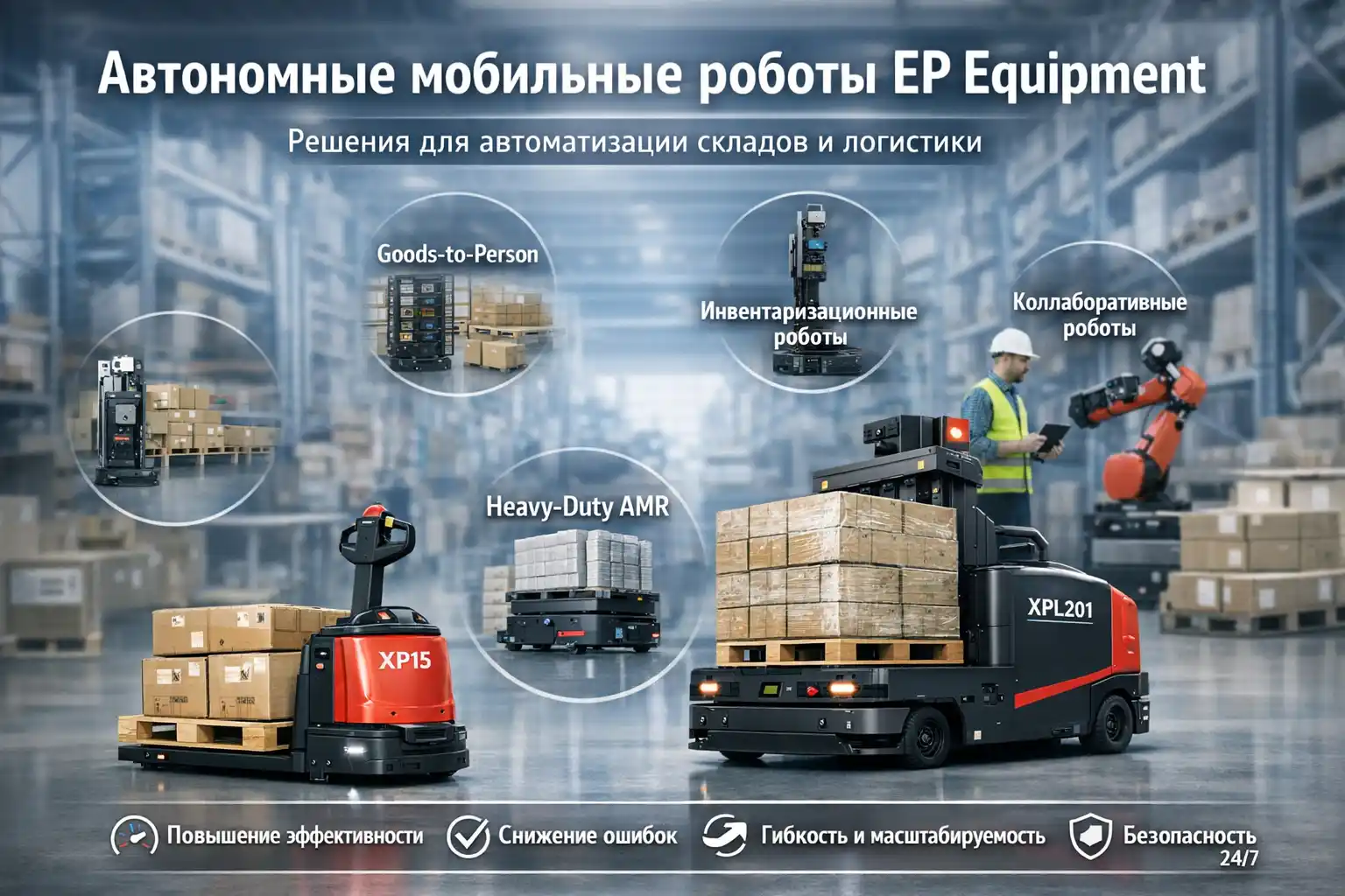 Роботизированная техника EP Equipment: автономные мобильные роботы (AMR) в современной логистике