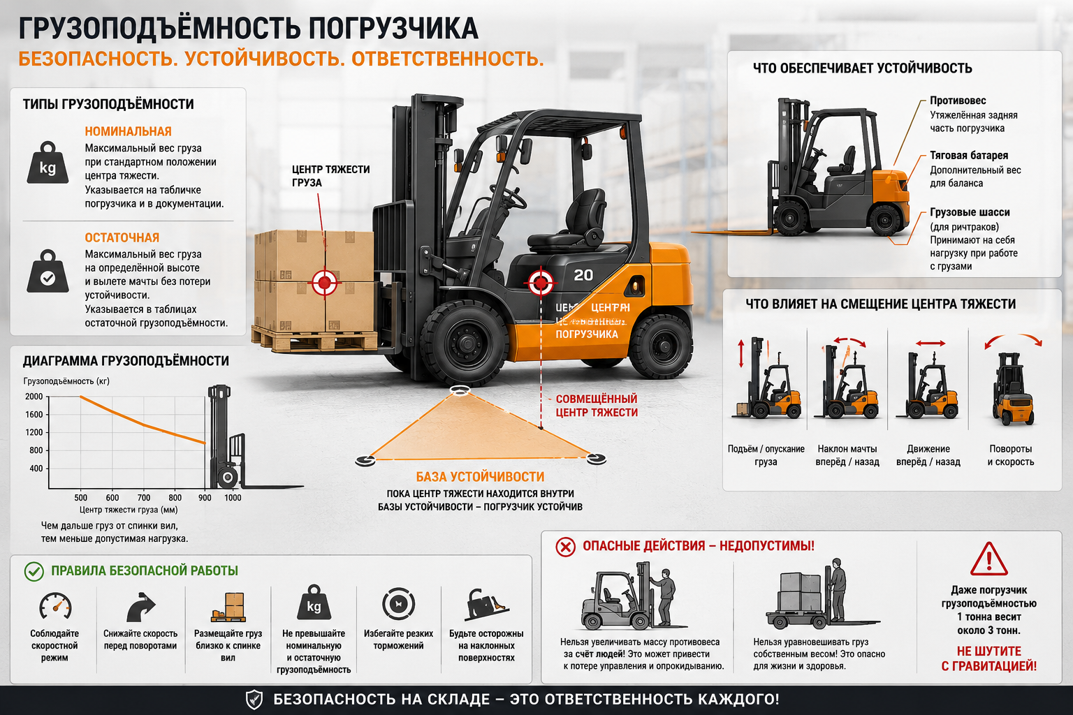 Грузоподъемность  вилочного погрузчика -  что необходимо знать оператору