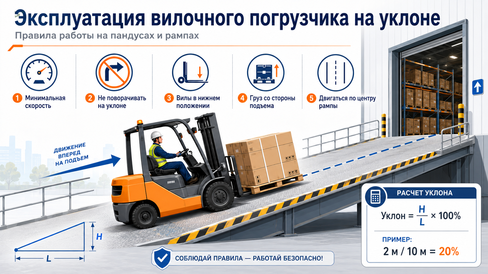 Эксплуатация погрузчика на уклоне