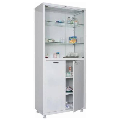 Шкаф двустворчатый медицинский MD 2 1780/SG, 2 мет. и стеклянные двери, 4 полки
